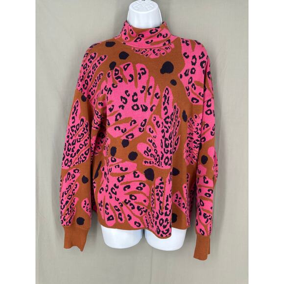 Fate Sweater Womens Small Pink Camel Brown Animal Print Floral Dance Around It - Picture 1 of 7
